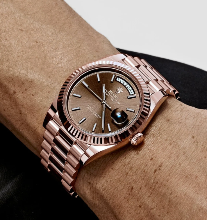 RLX Day-Date 40 Reference 228235 Rose Gold Chocolate Dial