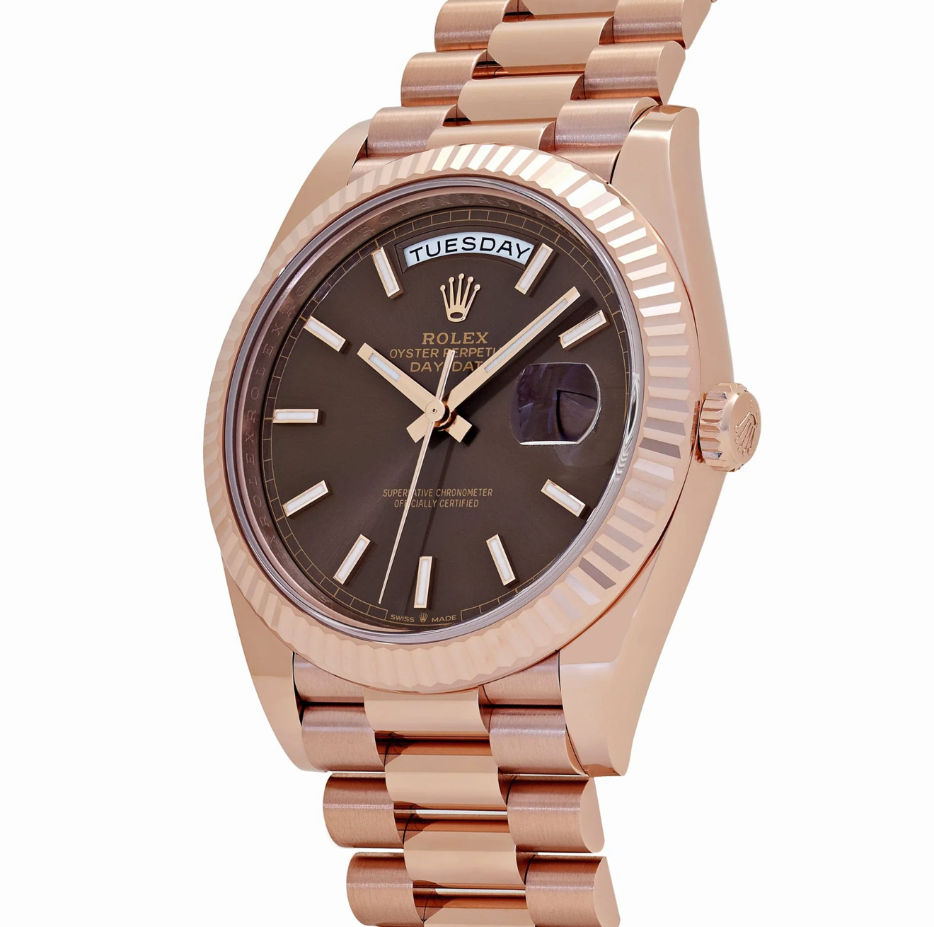 RLX Day-Date 40 Reference 228235 Rose Gold Chocolate Dial