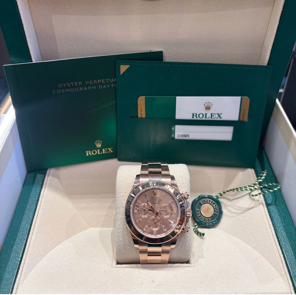 Rolex Daytona 116505 Rose Gold Sundust Diamond Baguette Dial