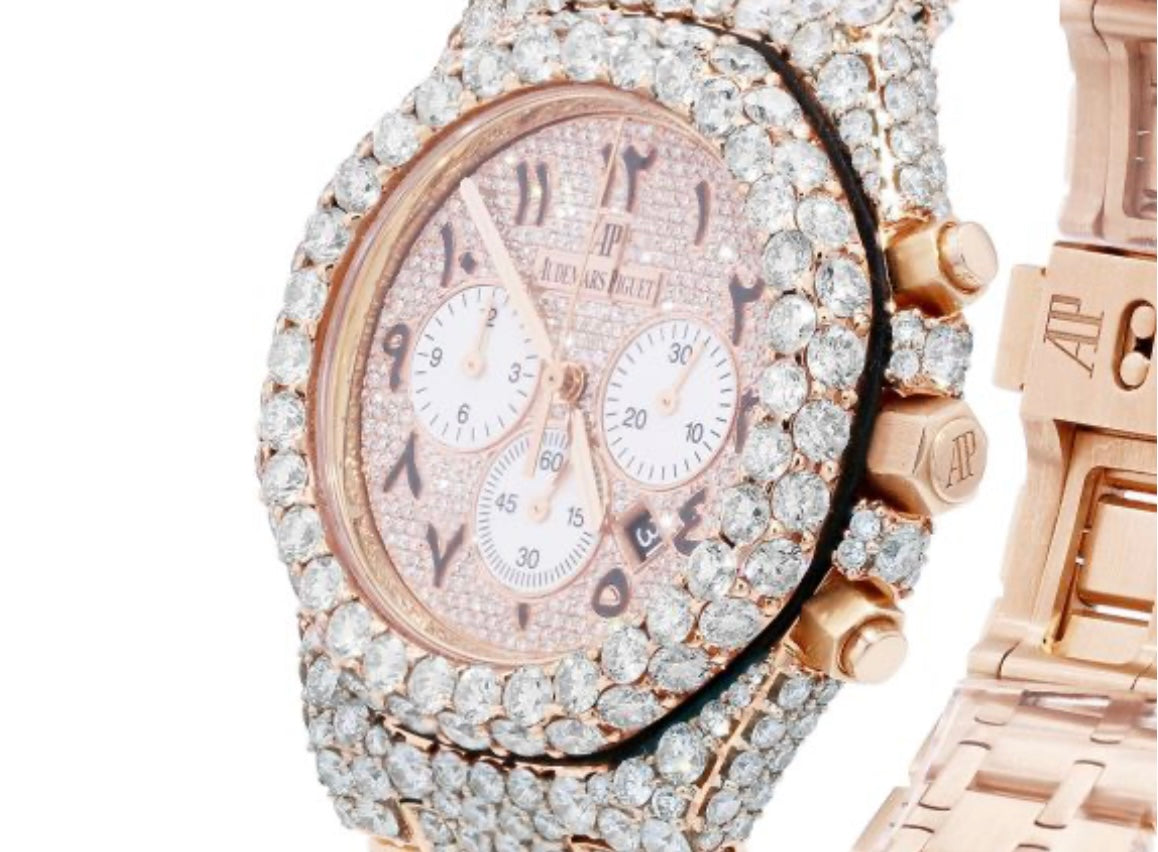 AP 18K Rose Gold Royal Oak 41MM VVS Lab Diamond Watch 37CT