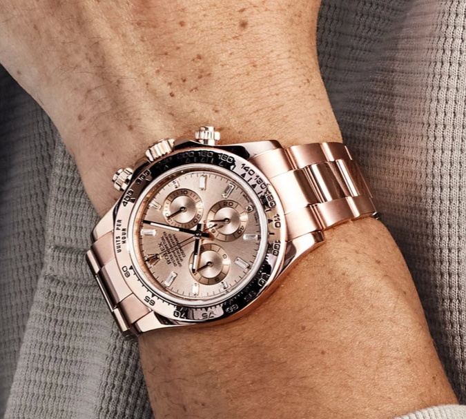 RLX Daytona 116505 Rose Gold Sundust Diamond Baguette Dial