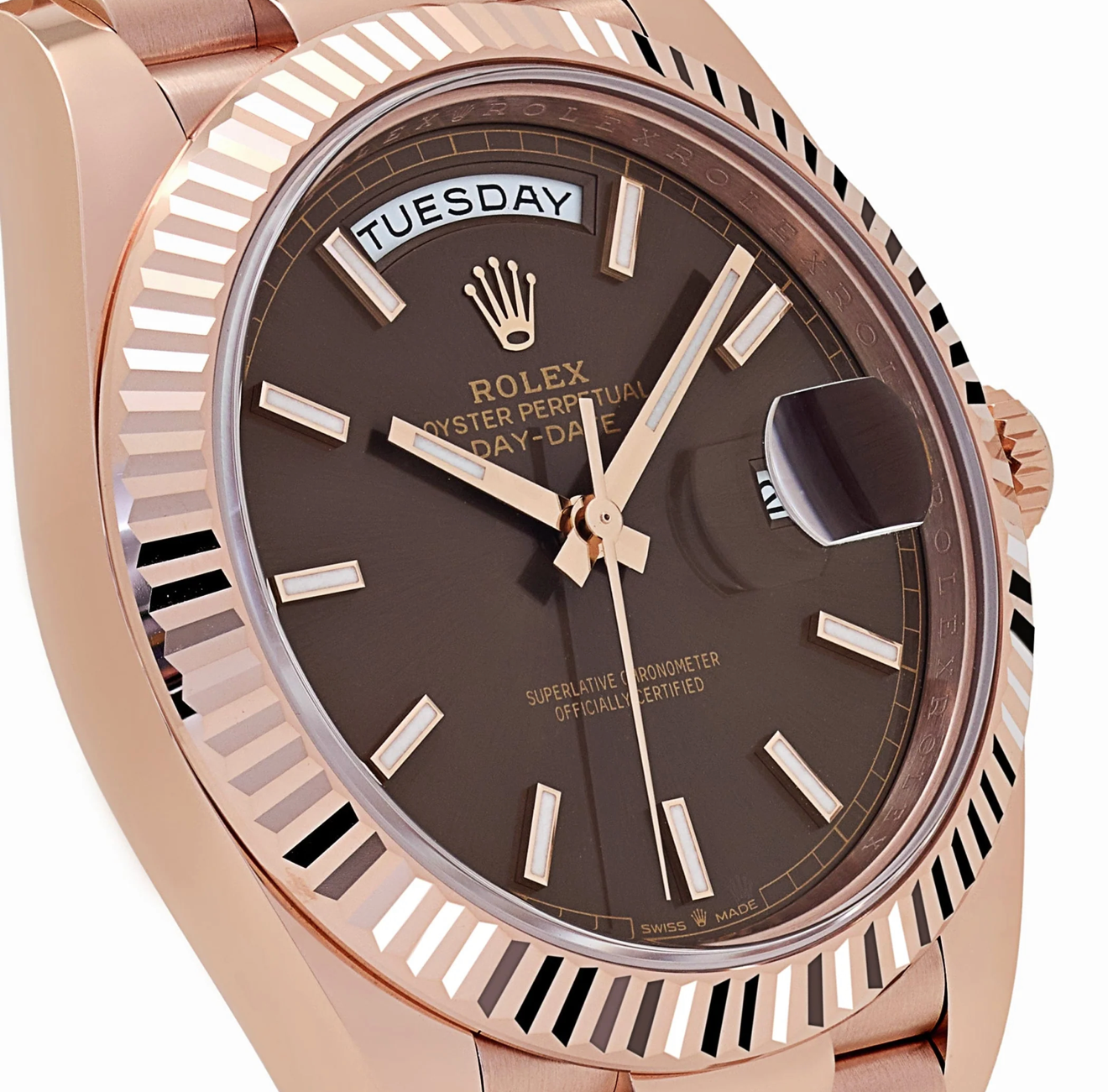 RLX Day-Date 40 Reference 228235 Rose Gold Chocolate Dial