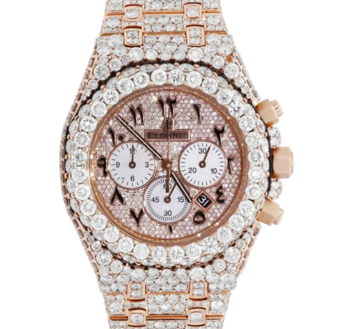 AP 18K Rose Gold Royal Oak 41MM VVS Lab Diamond Watch 37CT