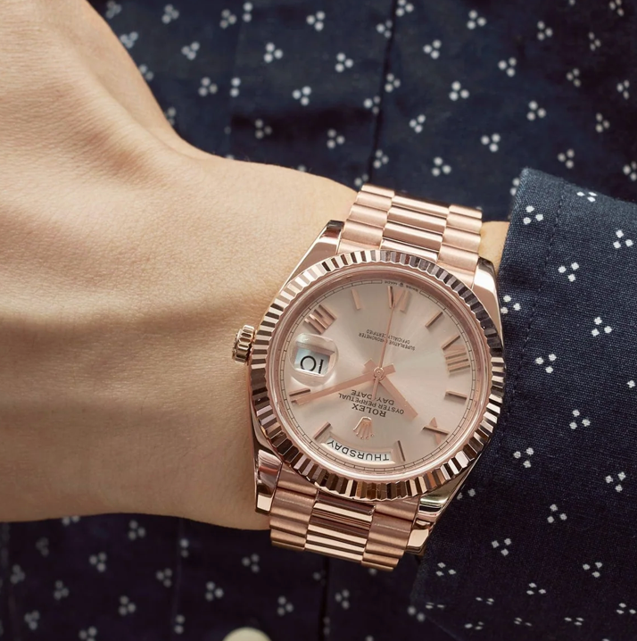 RLX Day-Date 40 228235 Rose Gold Sundust Roman Dial (2023)