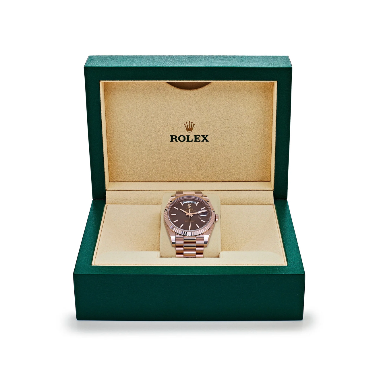 RLX Day-Date 40 Reference 228235 Rose Gold Chocolate Dial