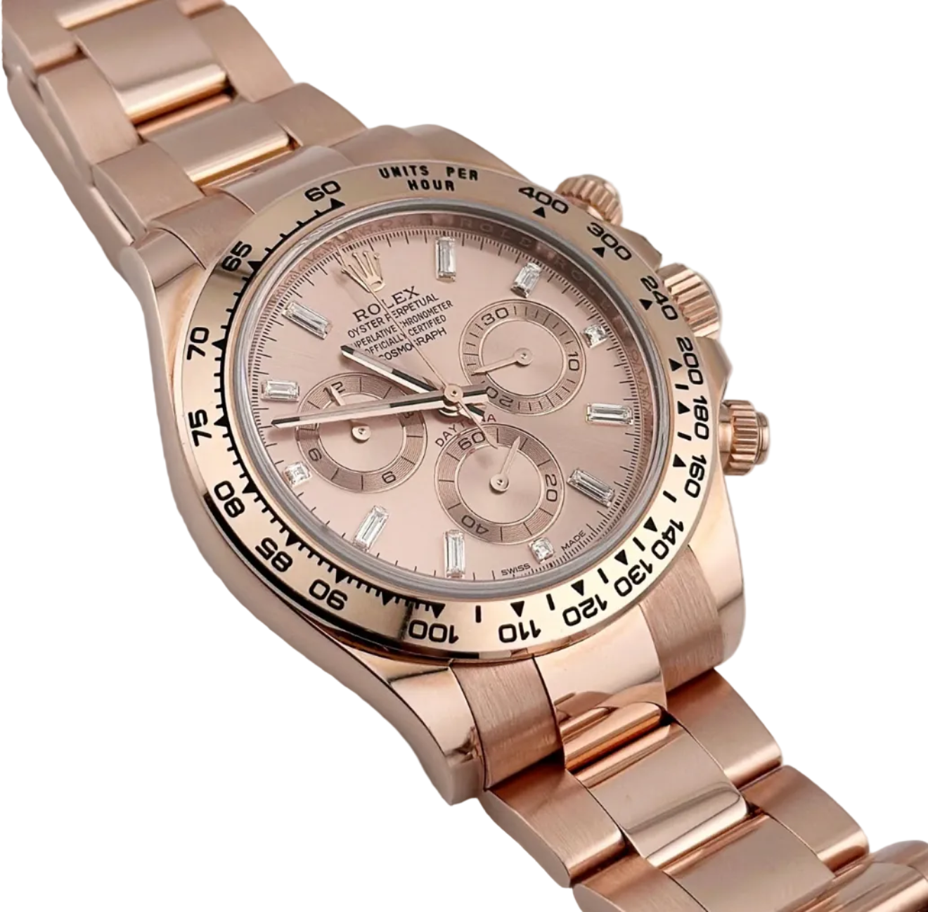 RLX Daytona 116505 Rose Gold Sundust Diamond Baguette Dial