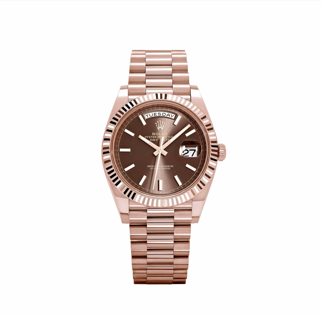 RLX Day-Date 40 Reference 228235 Rose Gold Chocolate Dial