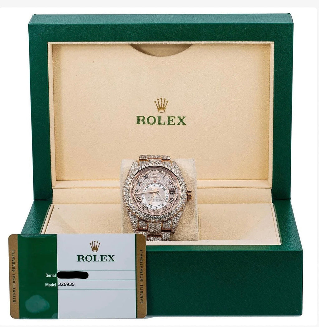 Rolex Sky Dweller 18k Rose Gold With Custom 45 Carat White VS Diamonds