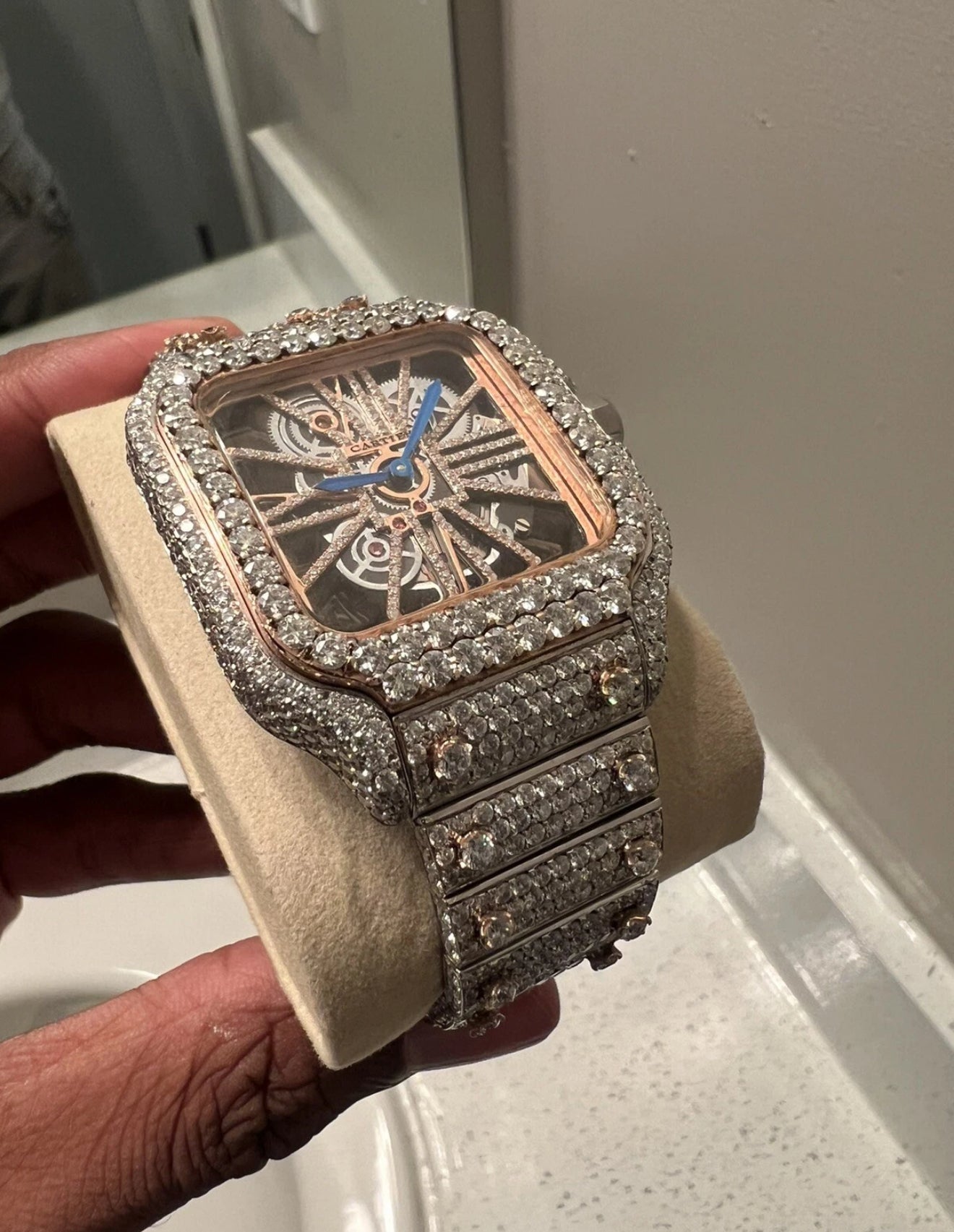 CART SKELETON BUST DOWN FULL VVS1 Lab ROSE GOLD,GOLD,WHITE GOLD WATCH | 40 + CTS💎 | ICED OUT Rose Gold