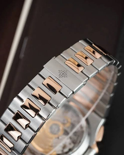 PP Nautilus 5980/1AR-001 Chronograph Stainless Steel Rose Gold Blue Dial