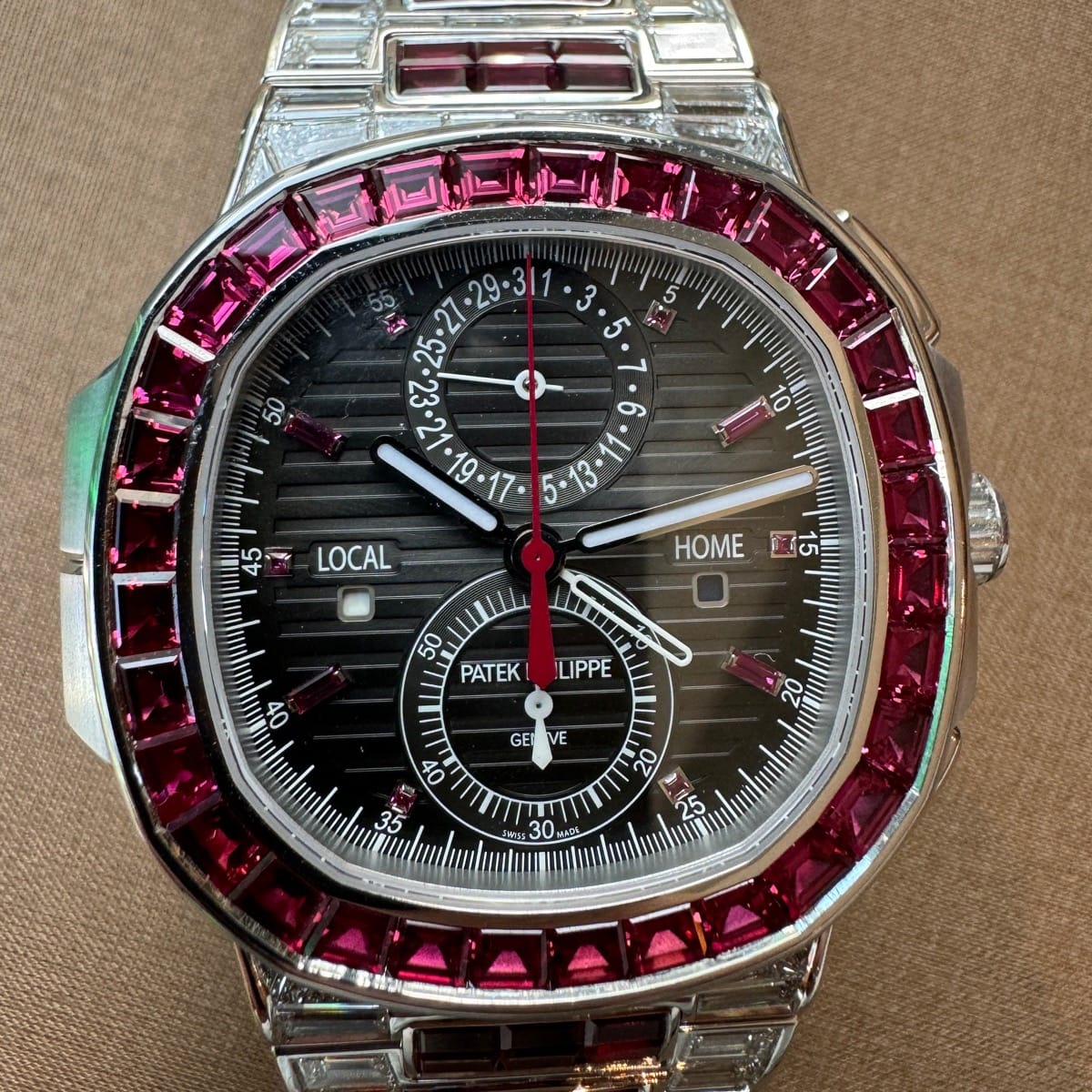 Patek Philippe 5990/1422G Nautilus Travel Time Ruby Gem-Set lab stone