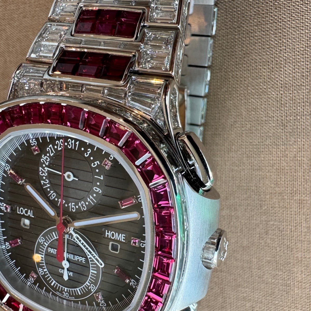 Patek Philippe 5990/1422G Nautilus Travel Time Ruby Gem-Set lab stone