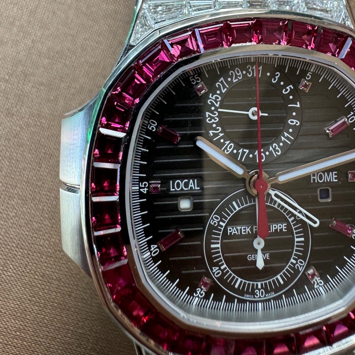 Patek Philippe 5990/1422G Nautilus Travel Time Ruby Gem-Set lab stone