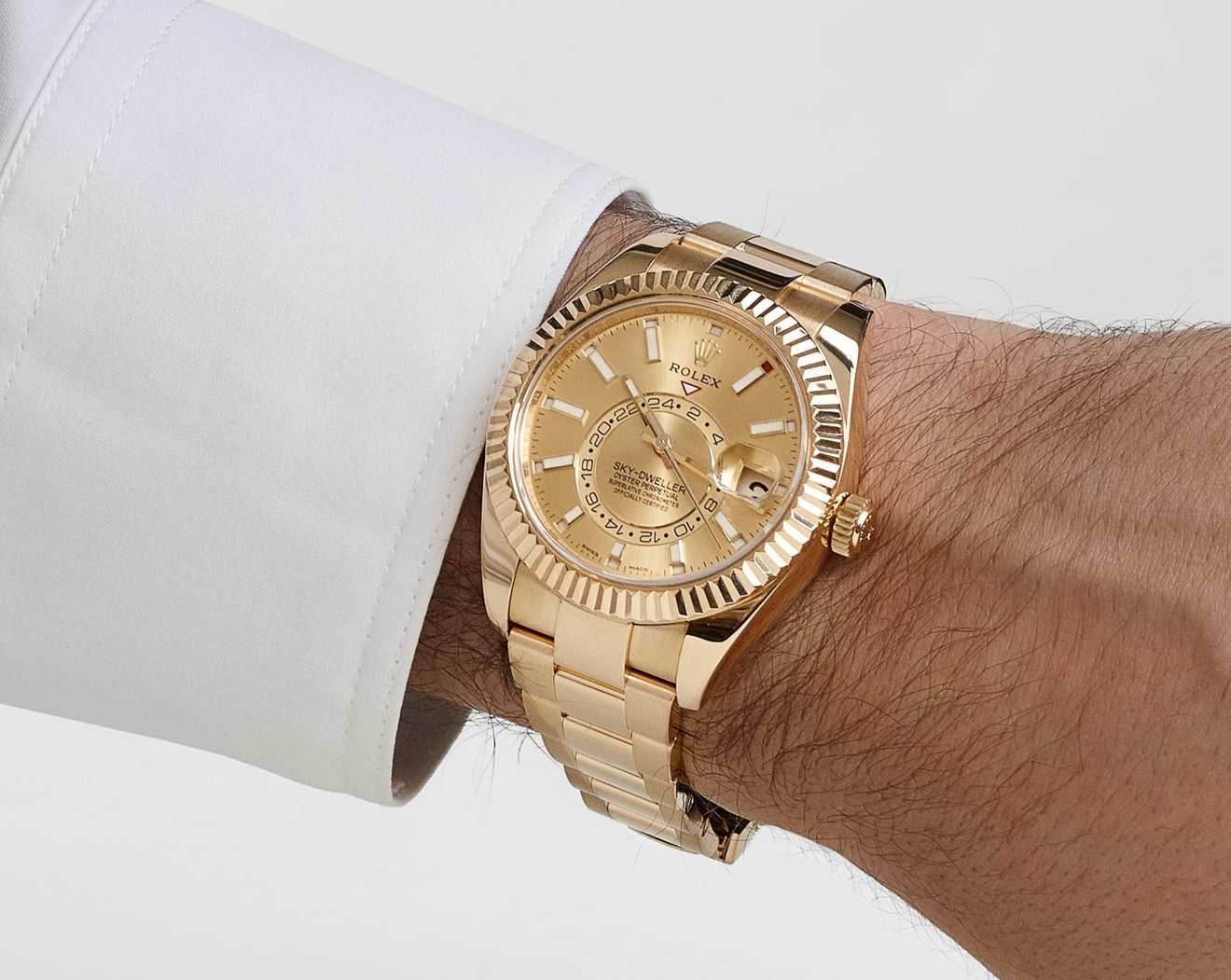 RLX Sky-Dweller 326938 Yellow Gold Champagne Dial Oyster