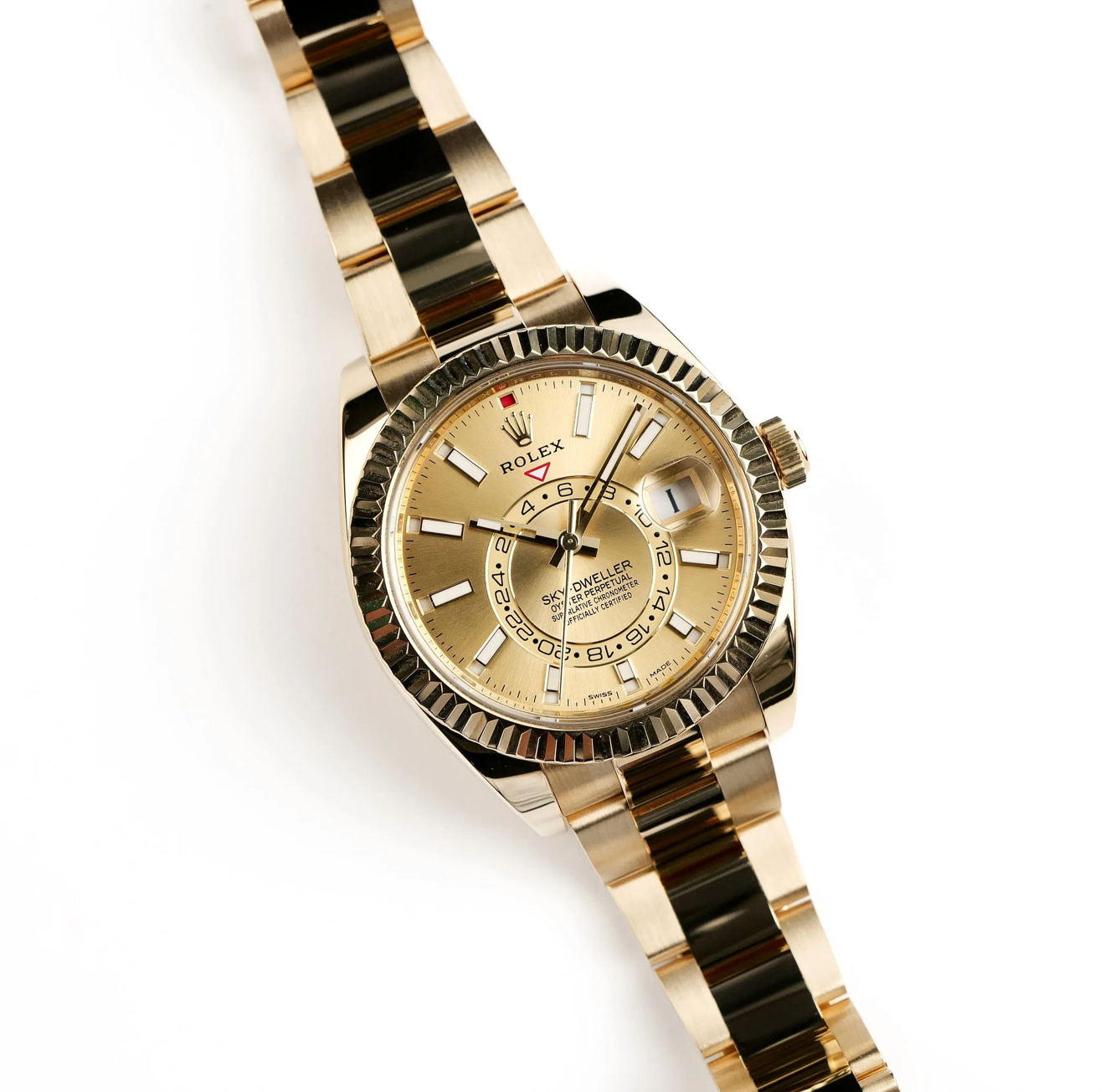 Rolex Sky-Dweller 326938 Yellow Gold Champagne Dial Oyster
