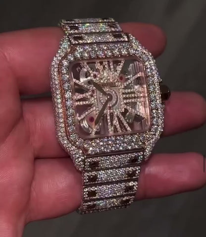 CART SKELETON BUST DOWN FULL VVS1 Lab ROSE GOLD,GOLD,WHITE GOLD WATCH | 40 + CTS💎 | ICED OUT Rose Gold